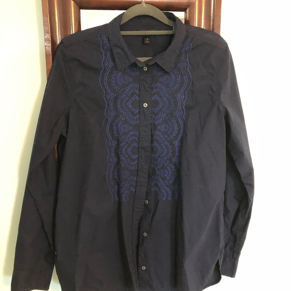 J. Crew Embroidered blue button down shirt